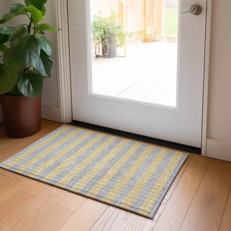 2' X 3' Silver Striped Washable Non Skid Indoor Outdoor Area Rug