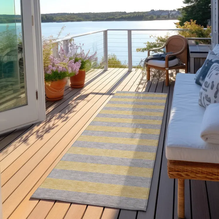 8' Runner Silver Striped Washable Non Skid Indoor Outdoor Runner Rug