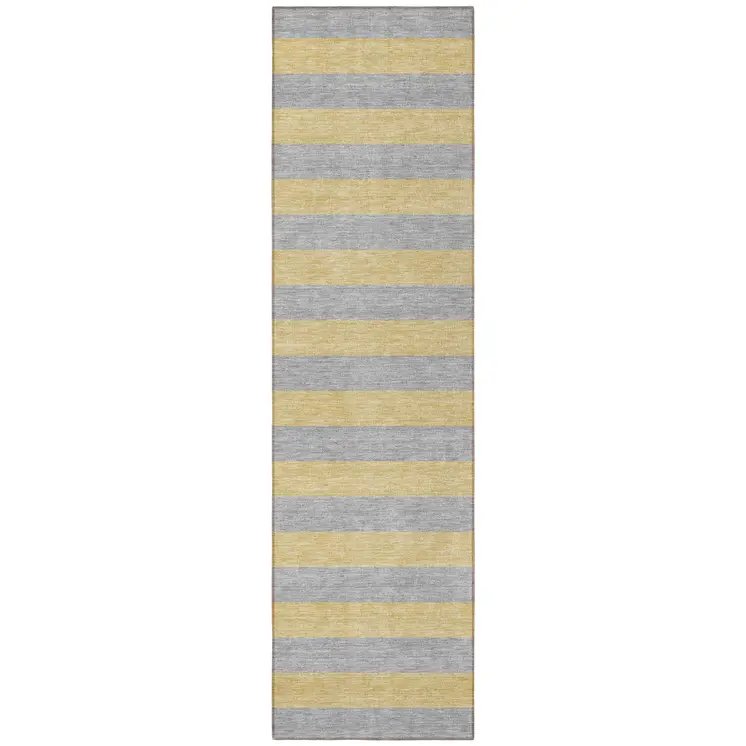 8' Runner Silver Striped Washable Non Skid Indoor Outdoor Runner Rug