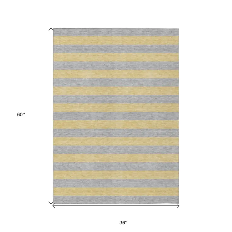 3' X 5' Silver Striped Washable Non Skid Indoor Outdoor Area Rug