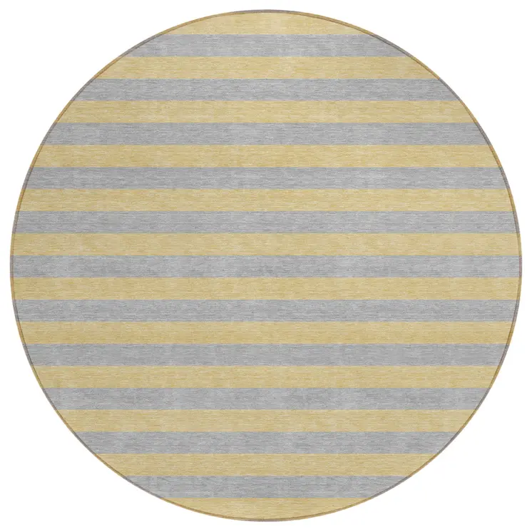 8' Round Silver Round Striped Washable Non Skid Indoor Outdoor Area Rug