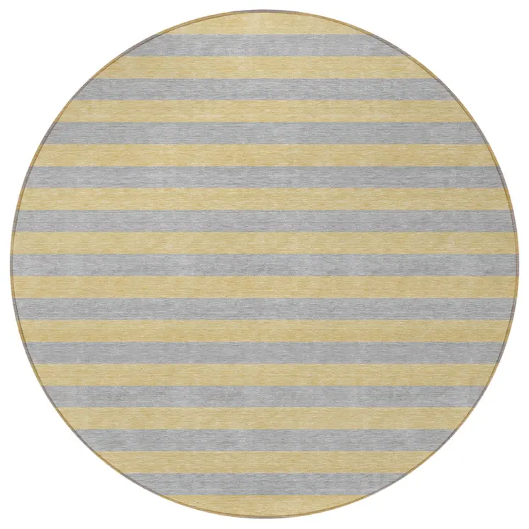 8' Round Silver Round Striped Washable Non Skid Indoor Outdoor Area Rug