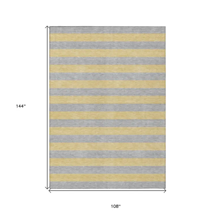 9' X 12' Silver Striped Washable Non Skid Indoor Outdoor Area Rug