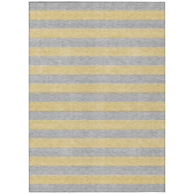 9' X 12' Silver Striped Washable Non Skid Indoor Outdoor Area Rug