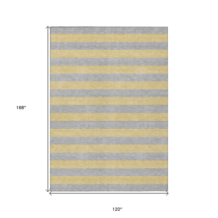 10' X 14' Silver Striped Washable Non Skid Indoor Outdoor Area Rug