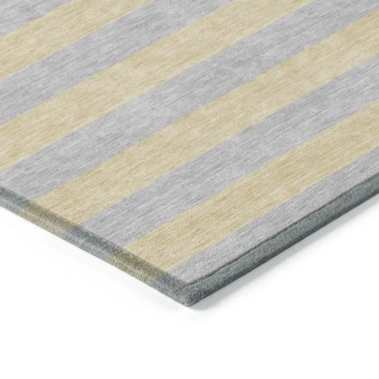 10' X 14' Silver Striped Washable Non Skid Indoor Outdoor Area Rug