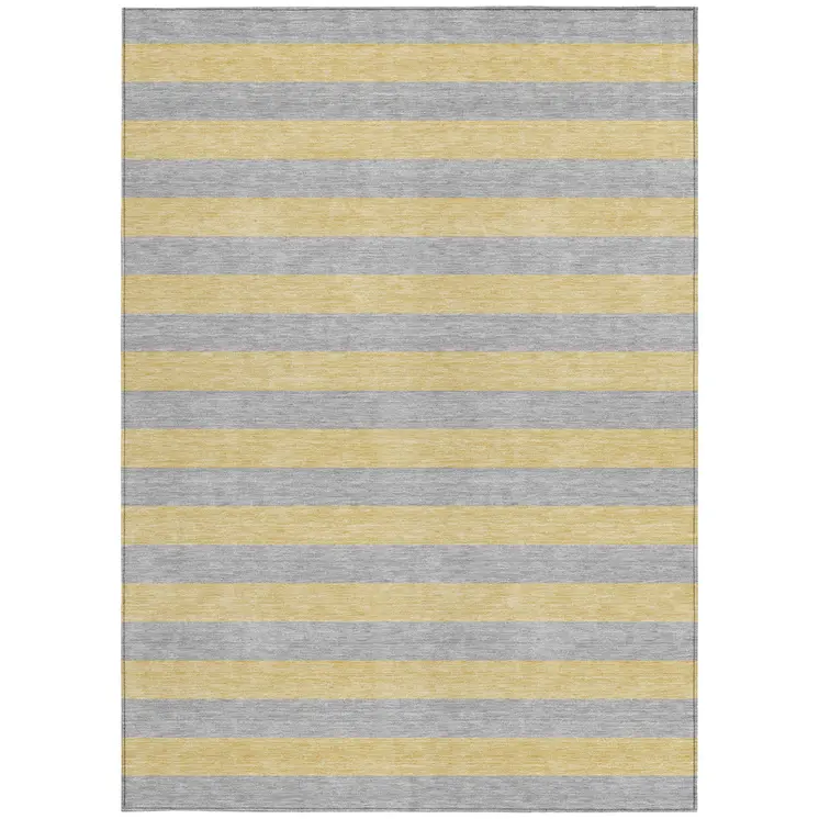 10' X 14' Silver Striped Washable Non Skid Indoor Outdoor Area Rug