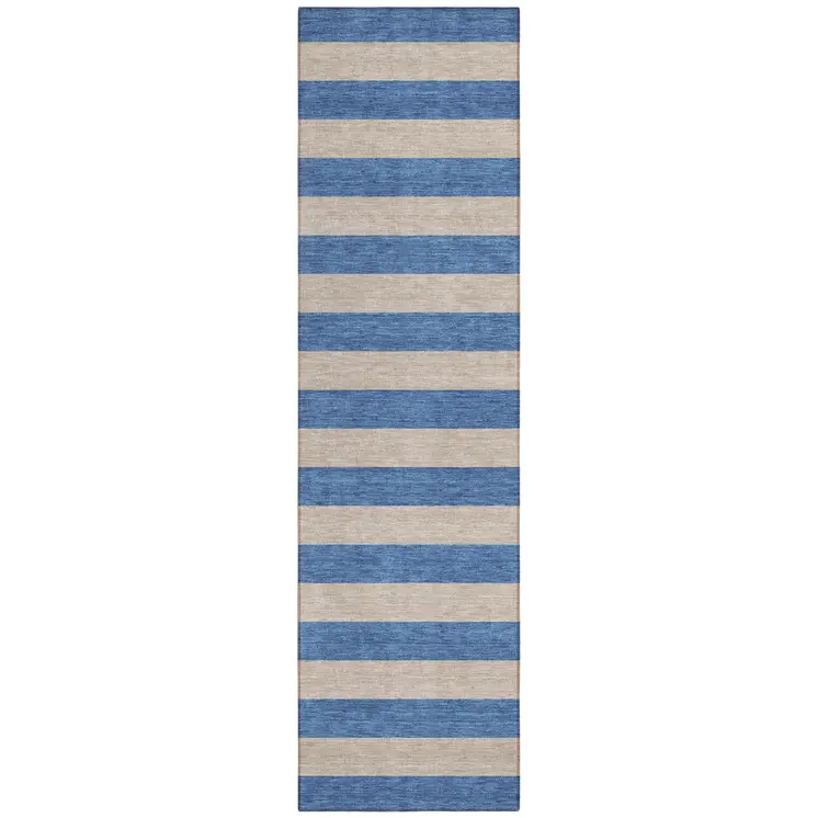 8' Runner Tan Striped Washable Non Skid Indoor Outdoor Runner Rug