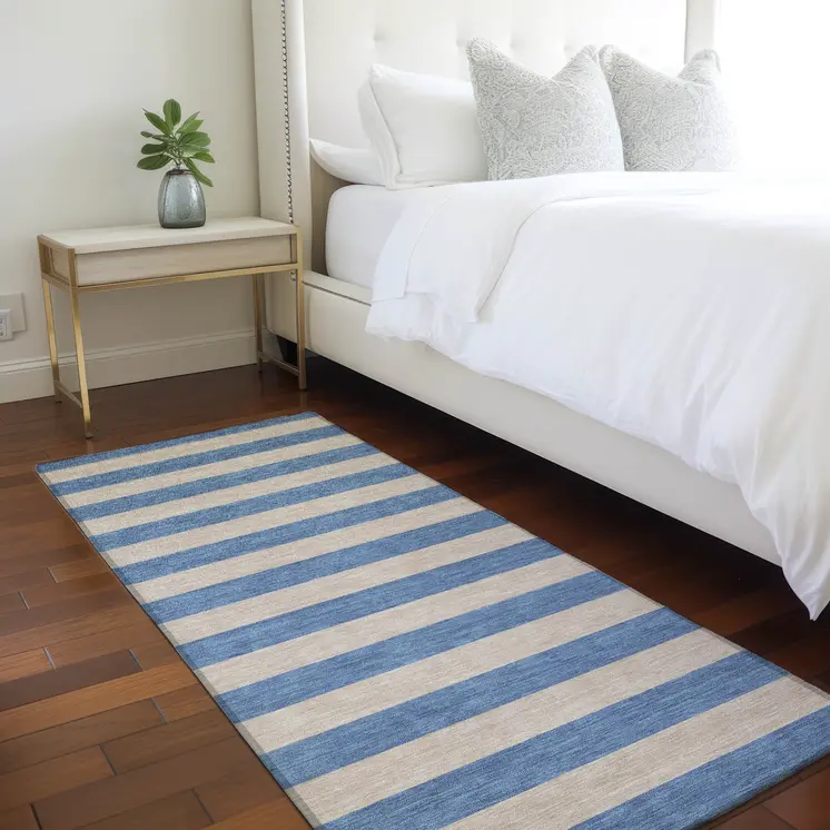 8' Runner Tan Striped Washable Non Skid Indoor Outdoor Runner Rug