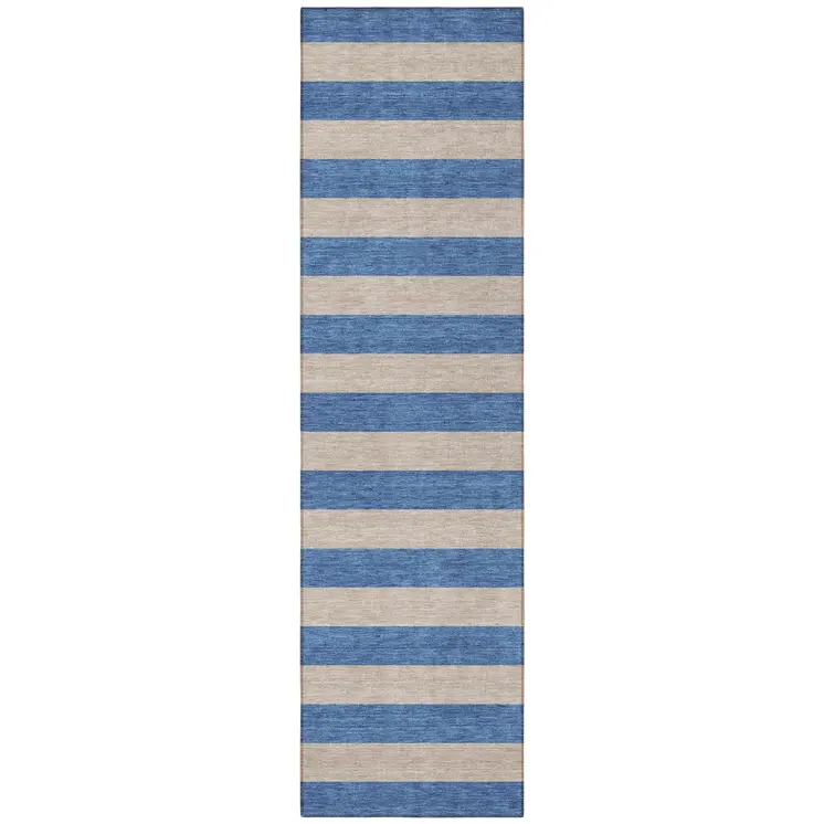 8' Runner Tan Striped Washable Non Skid Indoor Outdoor Runner Rug