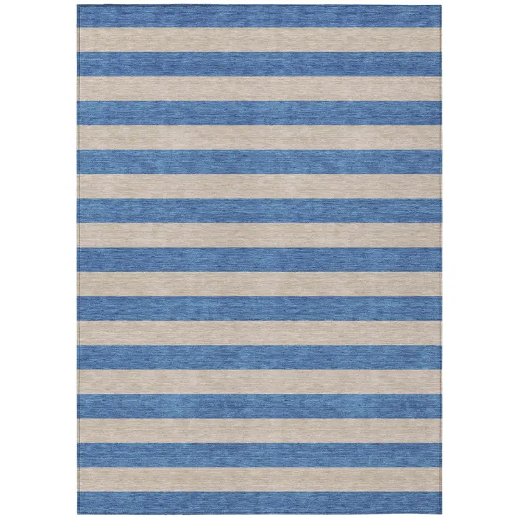3' X 5' Tan Striped Washable Non Skid Indoor Outdoor Area Rug