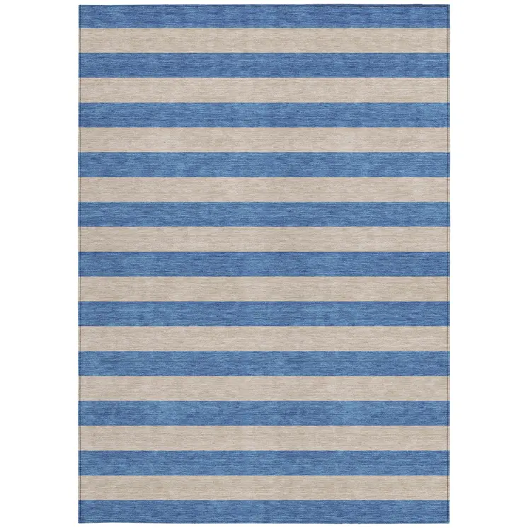 3' X 5' Tan Striped Washable Non Skid Indoor Outdoor Area Rug