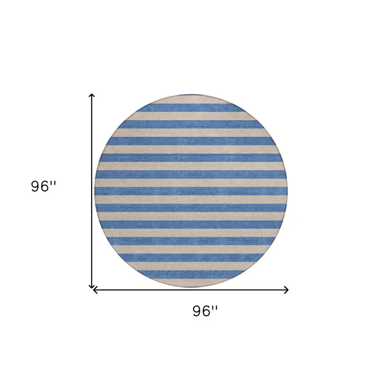 8' Round Tan Round Striped Washable Non Skid Indoor Outdoor Area Rug