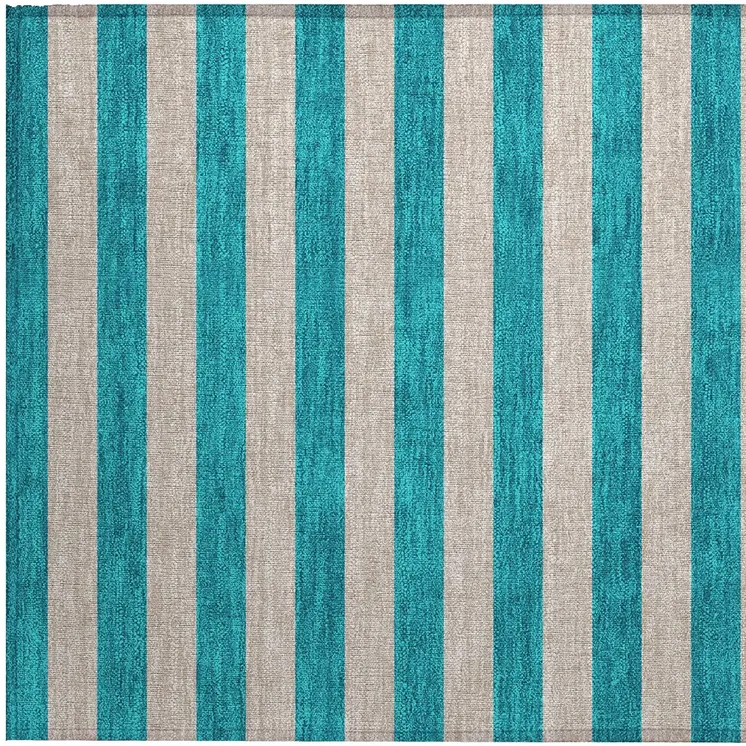2' X 3' Turquoise Striped Washable Non Skid Indoor Outdoor Area Rug