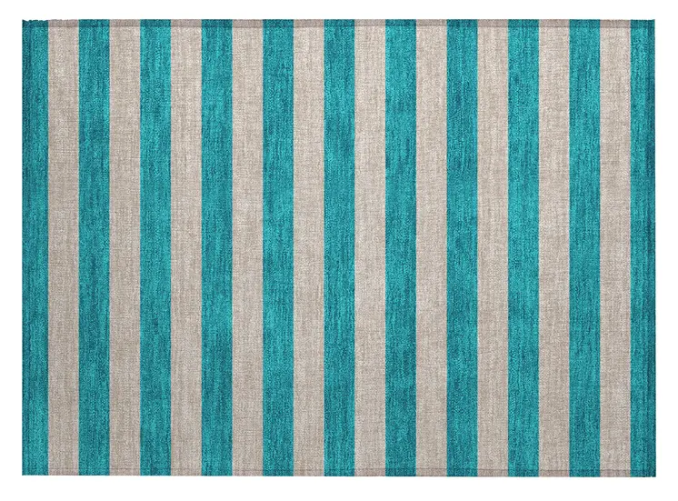 2' X 3' Turquoise Striped Washable Non Skid Indoor Outdoor Area Rug