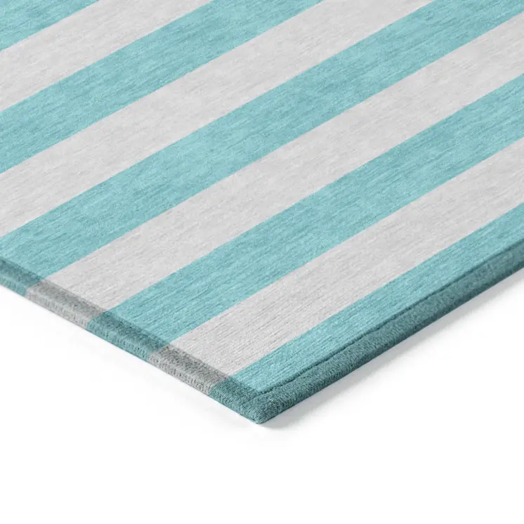 2' X 3' Turquoise Striped Washable Non Skid Indoor Outdoor Area Rug