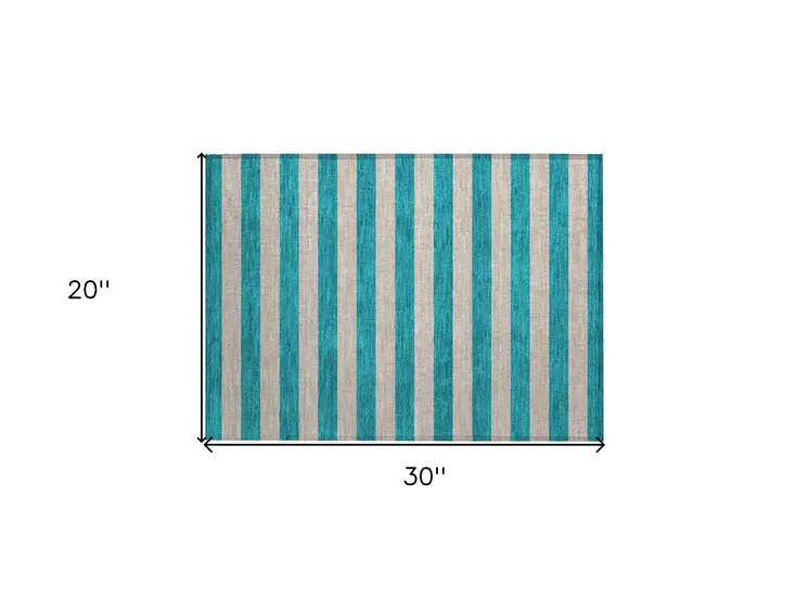 2' X 3' Turquoise Striped Washable Non Skid Indoor Outdoor Area Rug