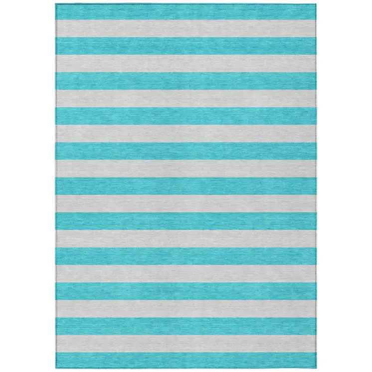 3' X 5' Turquoise Striped Washable Non Skid Indoor Outdoor Area Rug