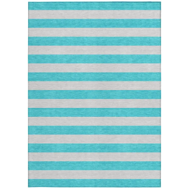 3' X 5' Turquoise Striped Washable Non Skid Indoor Outdoor Area Rug