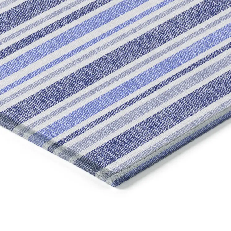 2' X 3' Blue Striped Washable Non Skid Indoor Outdoor Area Rug
