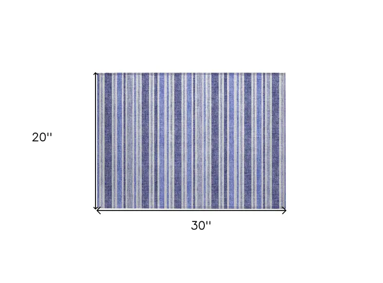 2' X 3' Blue Striped Washable Non Skid Indoor Outdoor Area Rug