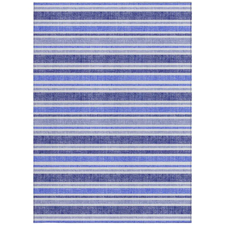 10' X 14' Blue Striped Washable Non Skid Indoor Outdoor Area Rug