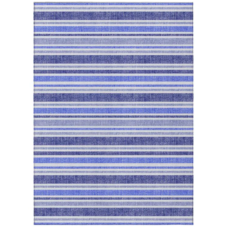 10' X 14' Blue Striped Washable Non Skid Indoor Outdoor Area Rug