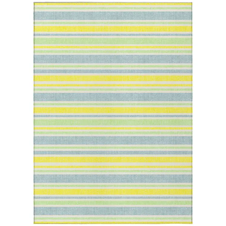 3' X 5' Blue and Yellow Striped Washable Non Skid Indoor Outdoor Area Rug