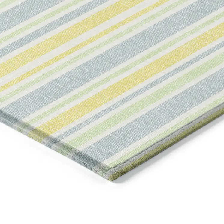 8' Round Blue and Yellow Round Striped Washable Non Skid Indoor Outdoor Area Rug