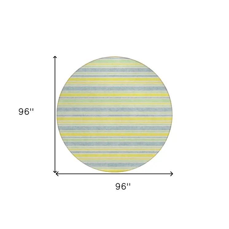 8' Round Blue and Yellow Round Striped Washable Non Skid Indoor Outdoor Area Rug