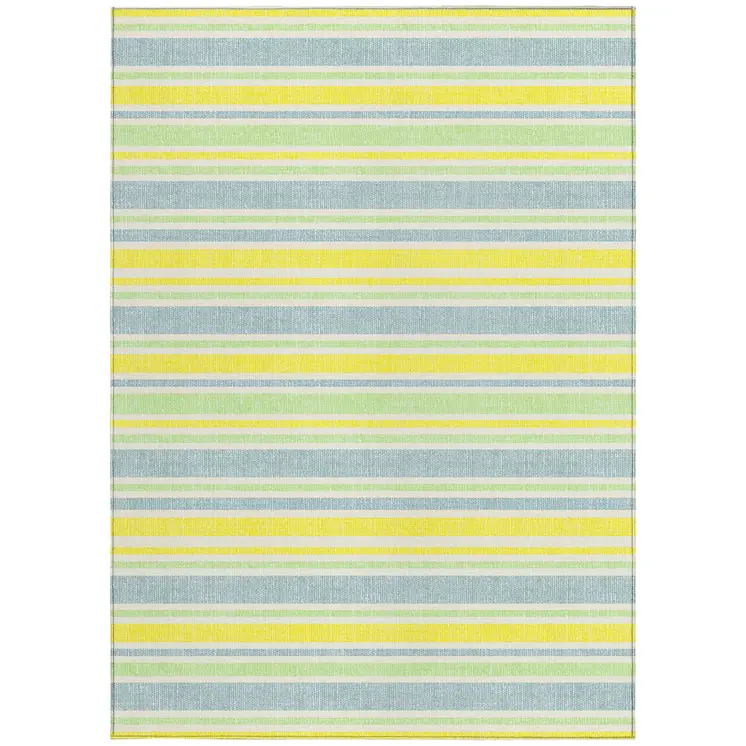 8' X 10' Blue and Yellow Striped Washable Non Skid Indoor Outdoor Area Rug