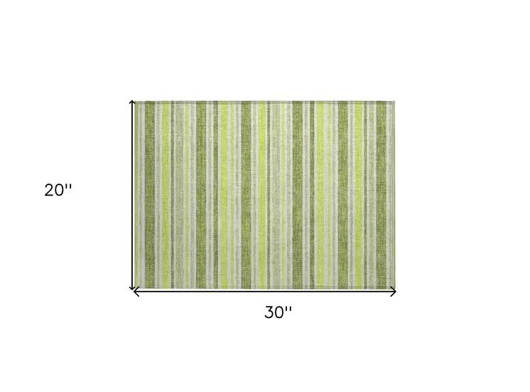 2' X 3' Green and Yellow Striped Washable Non Skid Indoor Outdoor Area Rug