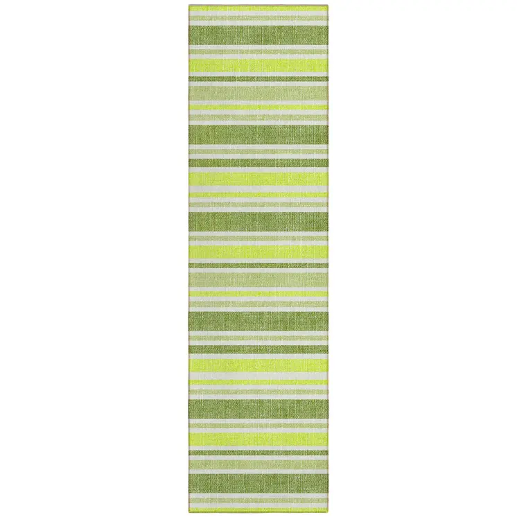 2' X 8' Green and Yellow Striped Washable Indoor Outdoor Runner Rug