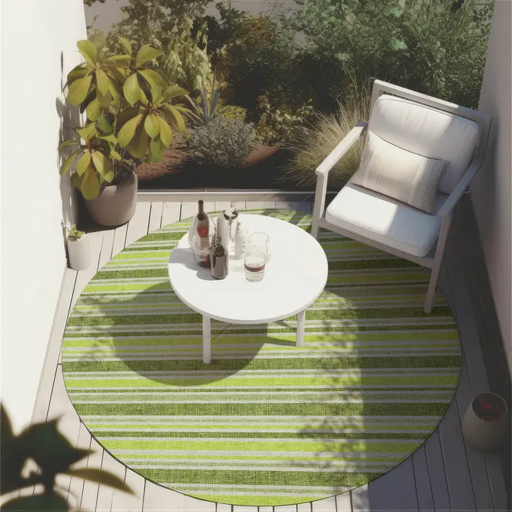 8' Round Green and Yellow Round Striped Washable Non Skid Indoor Outdoor Area Rug