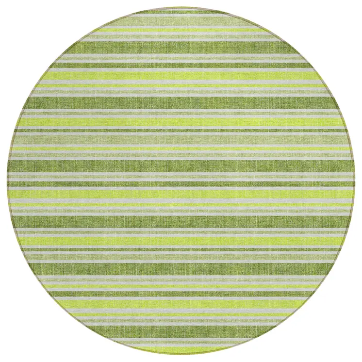 8' Round Green and Yellow Round Striped Washable Non Skid Indoor Outdoor Area Rug