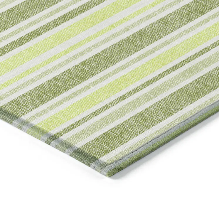 8' Round Green and Yellow Round Striped Washable Non Skid Indoor Outdoor Area Rug
