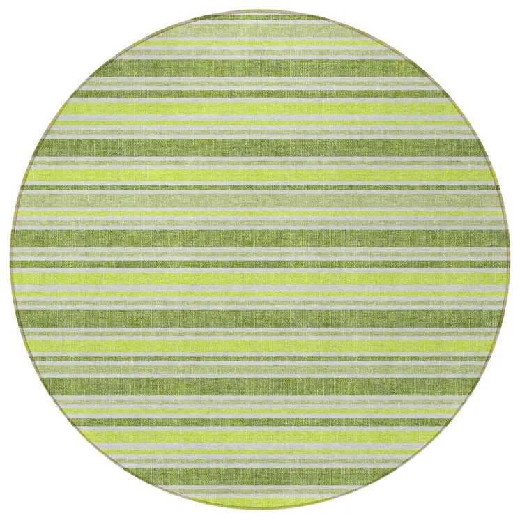 8' Round Green and Yellow Round Striped Washable Non Skid Indoor Outdoor Area Rug