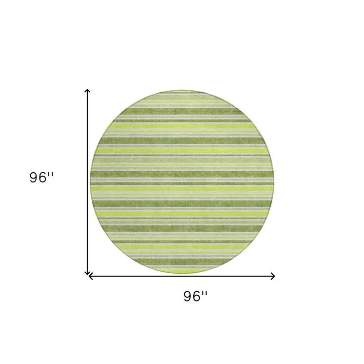 8' Round Green and Yellow Round Striped Washable Non Skid Indoor Outdoor Area Rug