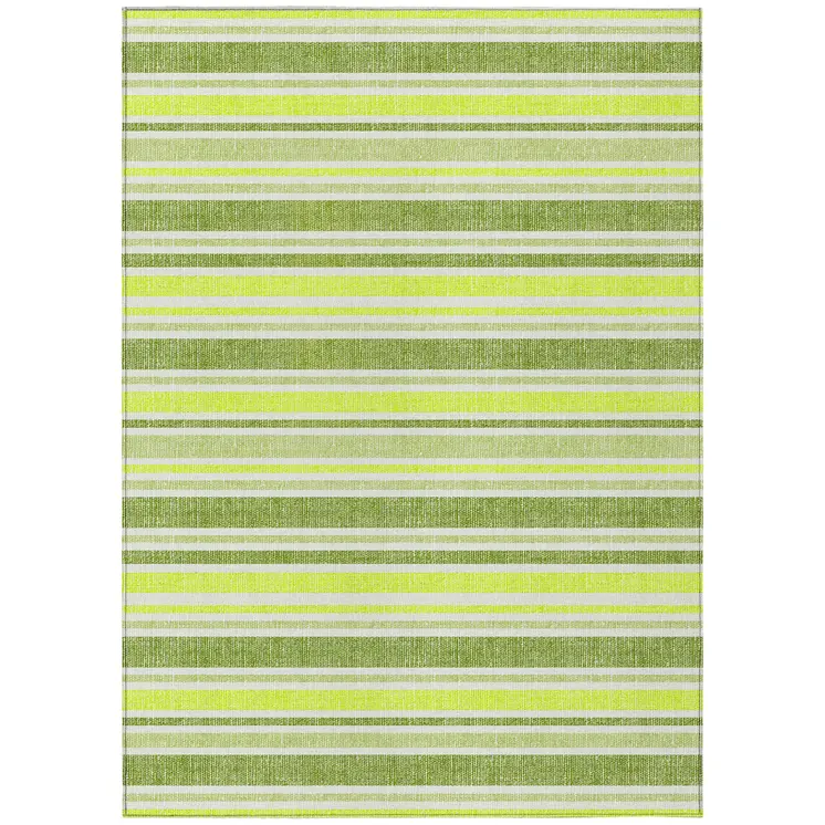 10' X 14' Green and Yellow Striped Washable Non Skid Indoor Outdoor Area Rug