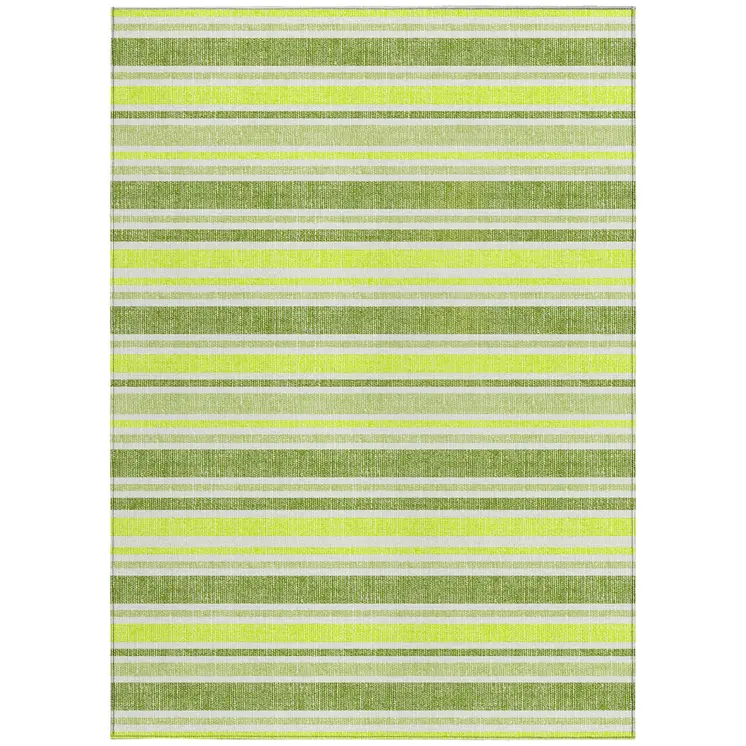 10' X 14' Green and Yellow Striped Washable Non Skid Indoor Outdoor Area Rug