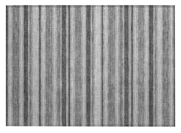 2' X 3' Gray and Black Striped Washable Indoor Outdoor Area Rug
