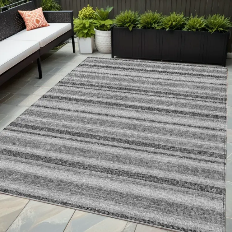 5' X 8' Gray and Black Striped Washable Non Skid Indoor Outdoor Area Rug