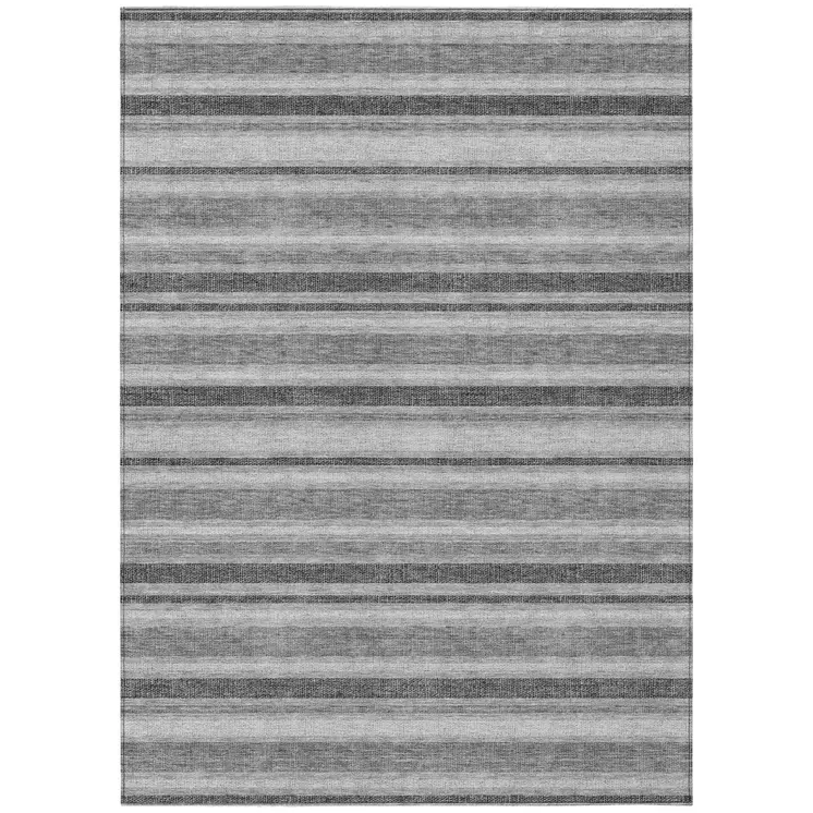 5' X 8' Gray and Black Striped Washable Non Skid Indoor Outdoor Area Rug