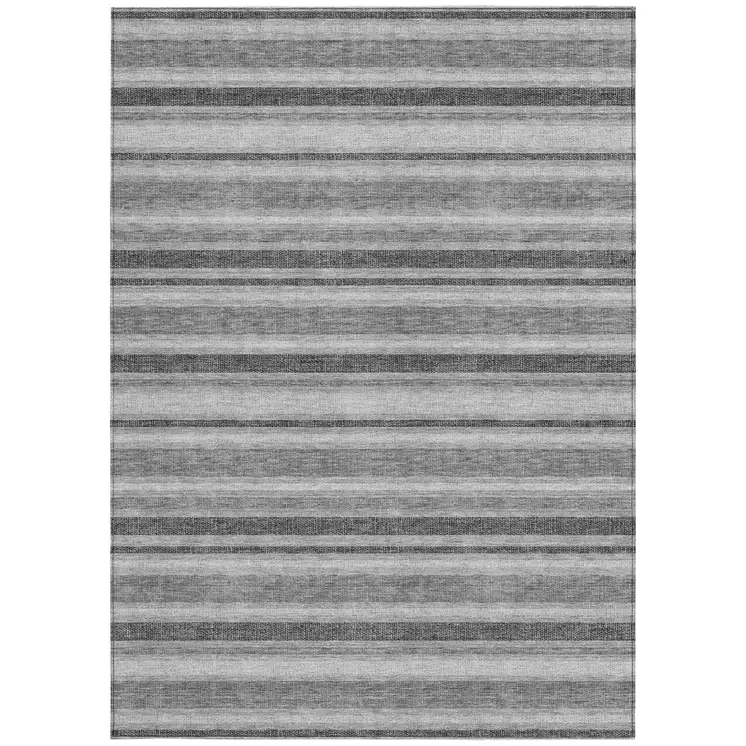 10' X 14' Gray and Black Striped Washable Non Skid Indoor Outdoor Area Rug