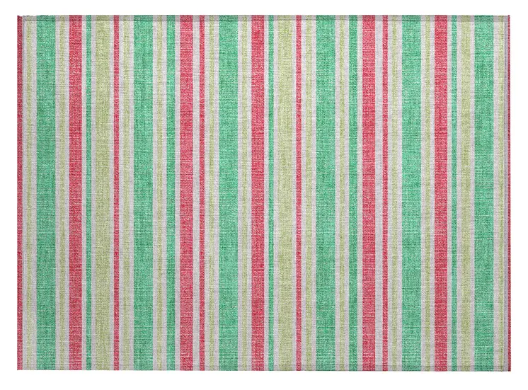 2' X 3' Green Striped Washable Non Skid Indoor Outdoor Area Rug