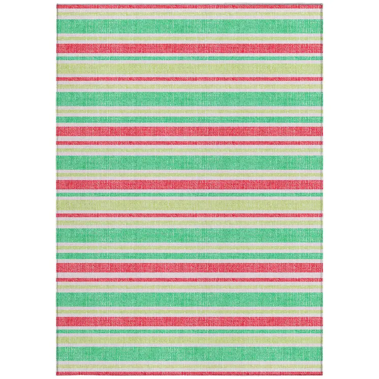 10' X 14' Green Striped Washable Non Skid Indoor Outdoor Area Rug