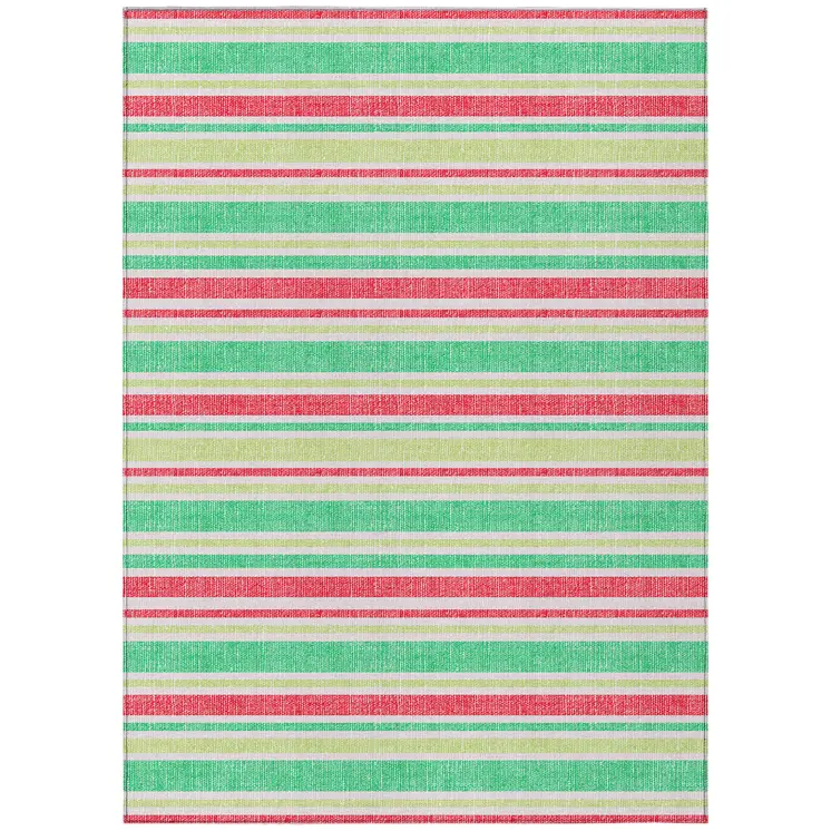 10' X 14' Green Striped Washable Non Skid Indoor Outdoor Area Rug