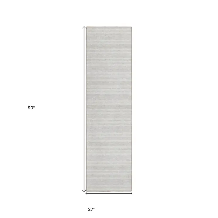 2' X 8' Ivory Striped Washable Indoor Outdoor Runner Rug