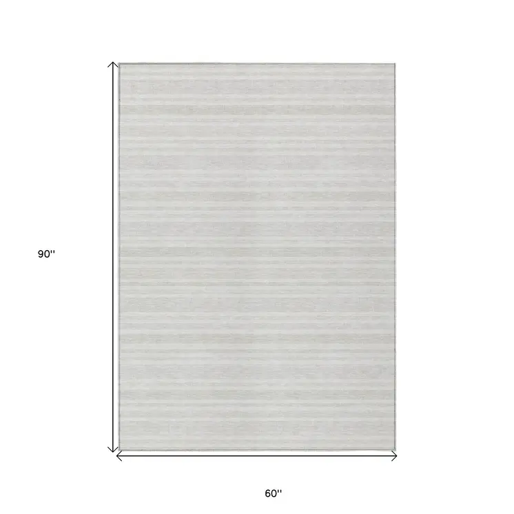 5' X 8' Ivory Striped Washable Indoor Outdoor Area Rug