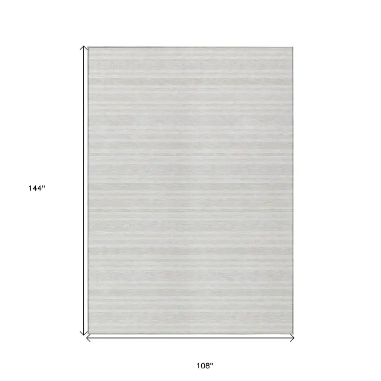 9' X 12' Ivory Striped Washable Indoor Outdoor Area Rug